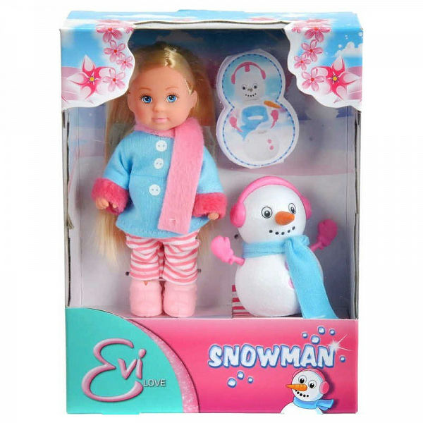 Кукла Еви и снеговик, 12 см.  